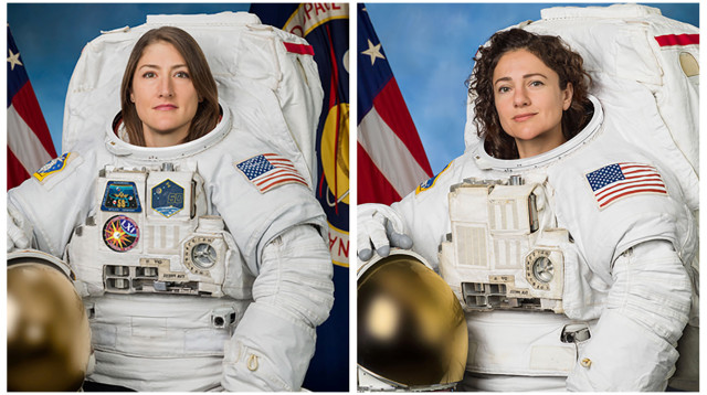 האסטרונאוטיות כריסטינה קוך וג'סיקה מאיר (צילום: רויטרס)