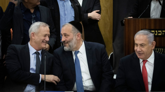 בנימין נתניהו, אריה דרעי, בני גנץ (צילום: הדס פרוש, פלאש 90)