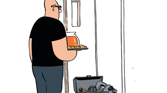 קופמן מחכה לאינסטלטור (צילום: ליאב צברי)