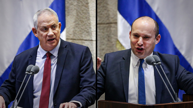 נפתלי בנט, בני גנץ (צילום: יונתן זינדל, פלאש 90)