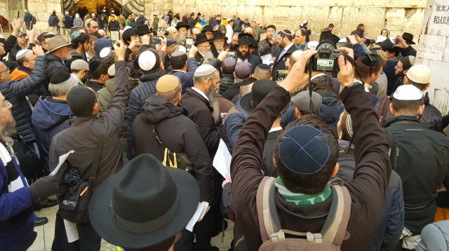 תפילה המונית בכותל לרפואת העם הסיני (צילום: יח"צ)