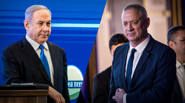 בנימין נתניהו, בני גנץ (צילום: יונתן זינדל, פלאש 90)