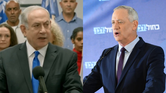 גנץ, נתניהו (צילום: אבשלום ששוני,צילום מסך)