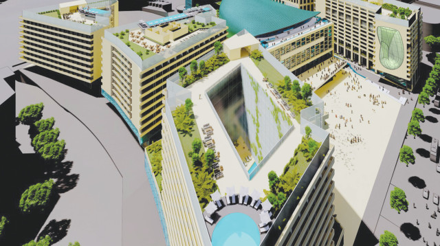 הדמיית הפרויקט בבנייני האומה (צילום: Populous ,גולדשמידט ארדיטי בן נעים אדריכלים)