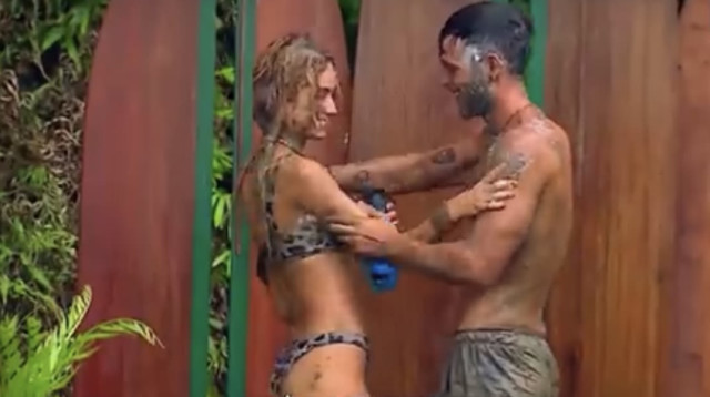 ישראל אוגלובו ואלה איילון בסצנה המדוברת (צילום: צילום מסך/הישרדות ערוץ 13)