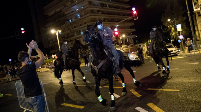 סוסים בהפגנה בירושלים (צילום: יונתן זינדל)