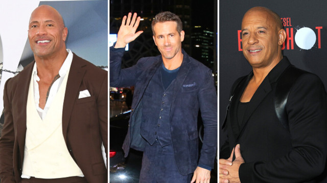 וין דיזל, ראיין ריינולדס, דה רוק (צילום: jean gabriel auber,Jon Kopaloff/Getty images,Albert L Ortega/Getty images,Jean chung/Getty images)