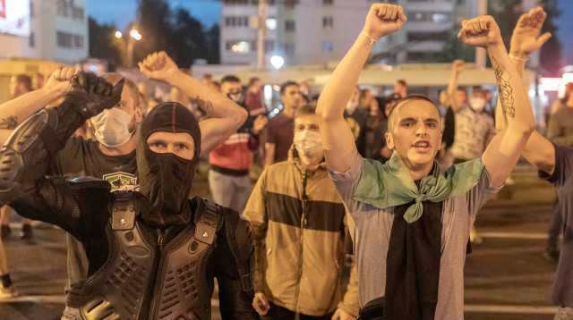 מפגינים בבלארוס (צילום: Jedrzej Nowicki/Agencja Gazeta/via REUTERS)