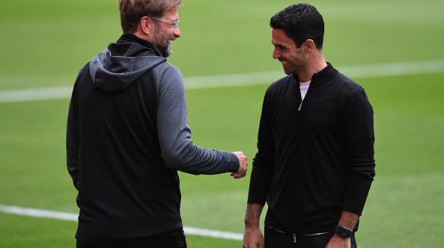 מיקל ארטטה, יורגן קלופ (צילום: David Price/Arsenal FC via Getty Images)