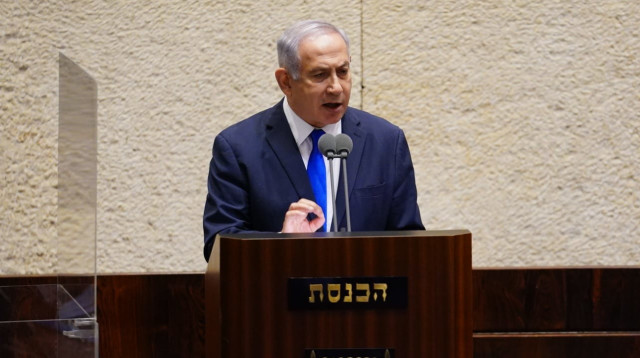 בנימין נתניהו בפתח מושב הכנסת (צילום: דוברות הכנסת - יניב נדב)