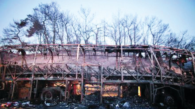 אוטובוס הסוהרים באסון הכרמל (צילום: רויטרס)