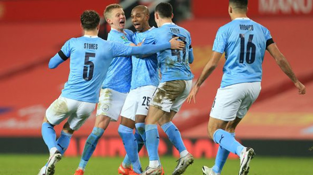 שחקני מנצ’סטר סיטי חוגגים (צילום: Simon Stacpoole/Offside/Offside via Getty Images)