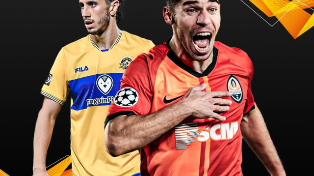 מנור סולומון ושחטאר דונייצק נגד מכבי תל אביב בליגה האירופית (צילום: ספורט1)