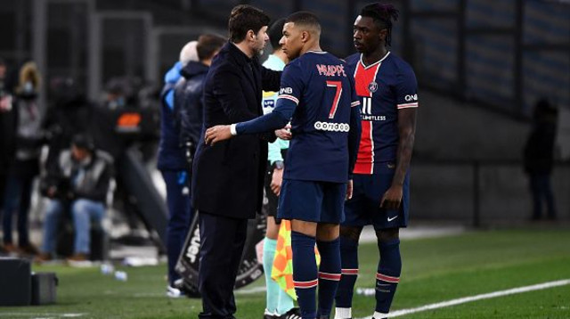 מאוריסיו פוצ’טינו, מויזה קן, קיליאן אמבפה (צילום: Anthony Dibon/Icon Sport via Getty Images)