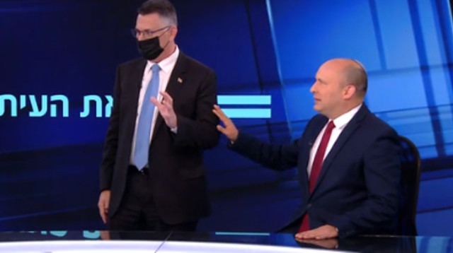 נפתחי בנט וגדעון סער בפגוש את העיתונות (צילום: צילום מסך ערוץ 12)