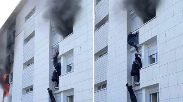 החילוץ מהבניין הבוער (צילום: צילום מסך מתוך הפייסבוק)