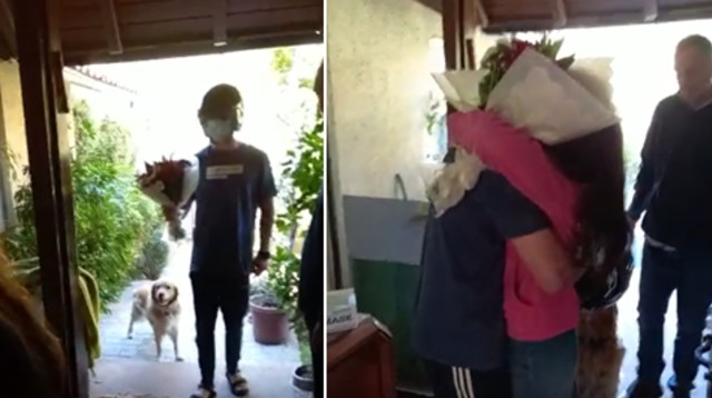 החייל הבודד שהתחפש לשליח והפתיע את הוריו (צילום: צילום מסך,באדיבות המשפחה)