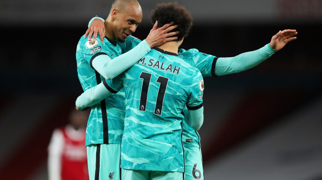 פאביניו , מוחמד סלאח , טיאגו אלקנטרה (צילום: Catherine Ivill/Getty Images)