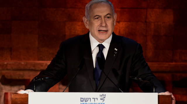 בנימין נתניהו נושא דברים בטקס ביד ושם (צילום: ראובן קסטרו)