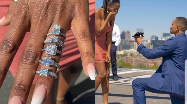 הצעת נישואין עם חמש טבעות אירוסין שונות (צילום: רשתות חברתיות)