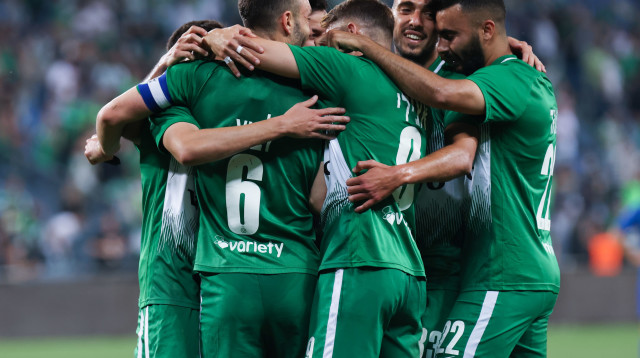 שחקני מכבי חיפה חוגגים (צילום: דני מרון)