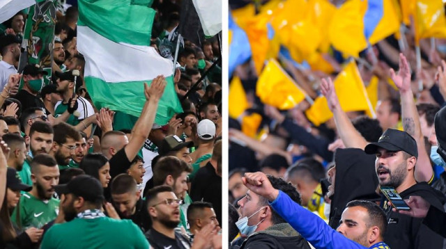 אוהדי מכבי תל אביב, אוהדי מכבי חיפה (צילום: אריאל שלום, מאור אלקסלסי)