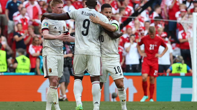 אדן הזאר, קווין דה בריינה, רומלו לוקאקו (צילום: WOLFGANG RATTAY/POOL/AFP via Getty Images)