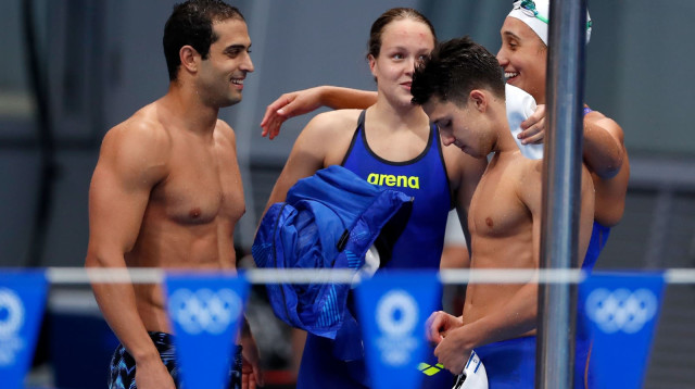 אנסטסיה גורבנקו, איתי גולדפדן, גל כהן גרומי ואנדי מורז (צילום: סימונה קסטרווילארי, הוועד האולימפי בישראל)