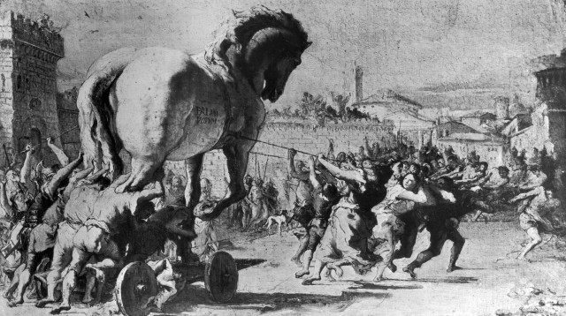 איור של הסוס הטרויאני  (צילום: Rischgitz/Getty Images)