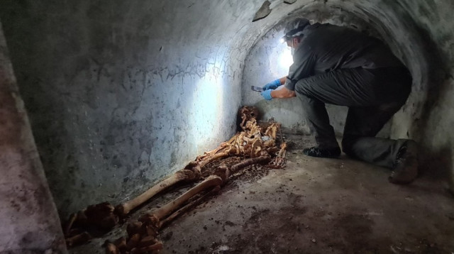 שרידי הגופה החנוטה שהתגלתה בפומפיי (צילום: Archaeological Park of Pompeii)