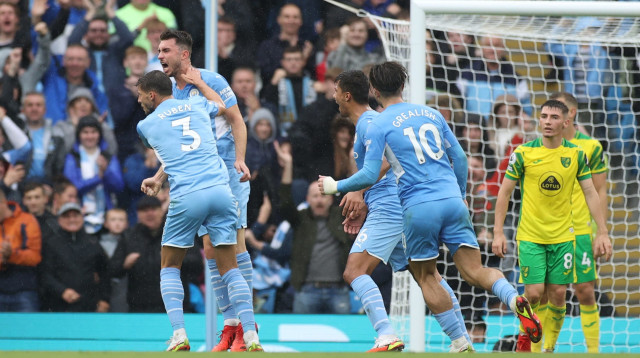 שחקני מנצ'סטר סיטי חוגגים (צילום: רויטרס)