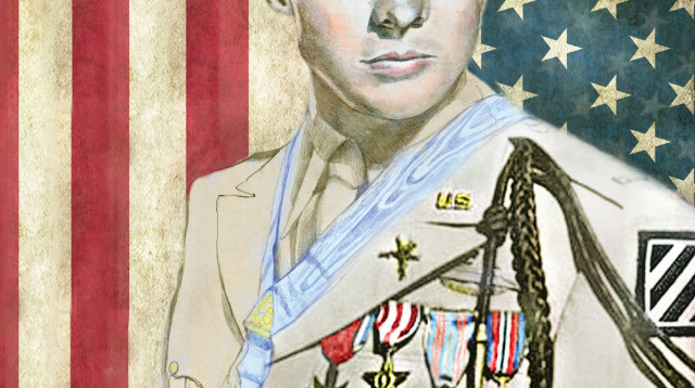 החייל המעוטר ביותר במלחמת העולם השניה, אודי מרפי (צילום: איור: נעמי ליס מיברג)