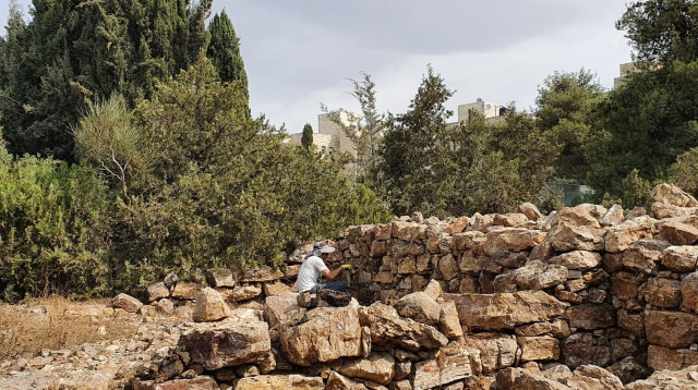 שימור המיצד בגבעה הצרפתית בירושלים (צילום: יעל קלמן, רשות העתיקות)