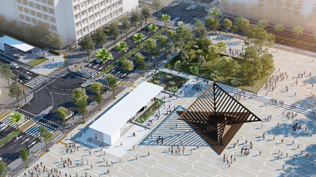 הדמיית העיצוב החדש של כיכר רבין (צילום: דוברות נת"ע)