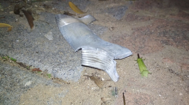 שרידי מטען הצינור שהושלך ברמלה (צילום: דוברות המשטרה)