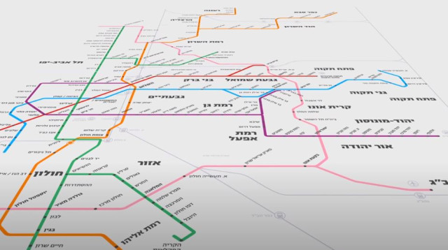 מפת קוו המטרו בגוש דן (צילום: צילום מסך,נת"ע)