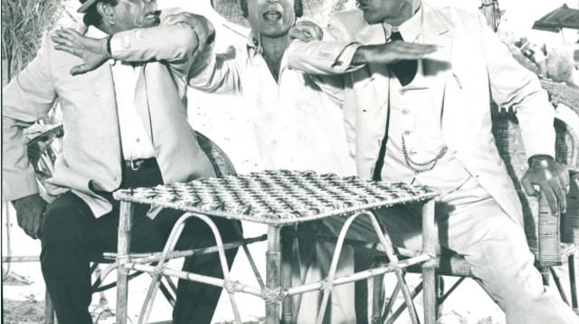 שמואל רודנסרי לצד יוסף שילוח ויהודה אפרוני בצילומי "כץ וקרסו" (צילום: באדיבות הספרייה לקולנוע, סינמטק תל אביב)