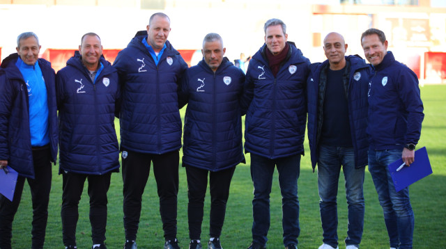 יילה חוס, משה סיני, בוני גינצבורג, גדי ברומר (צילום: אתר רשמי, ההתאחדות לכדורגל)