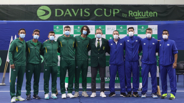 נבחרת גביע דייויס של ישראל עם נבחרת דרום אפריקה (צילום: אתר רשמי, איגוד הטניס)
