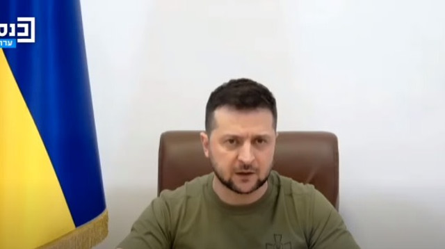 נאומו של נשיא אוקראינה ולדימיר זלנסקי בפני חברי הכנסת (צילום: צילום מסך)