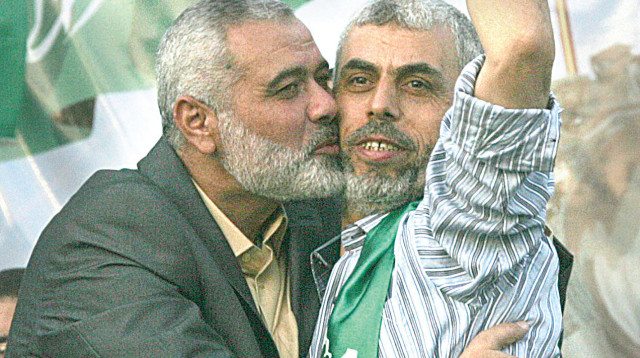 יחיא סינוואר ואיסמעיל הנייה (צילום: עאבד רחים קטיב, פלאש 90)