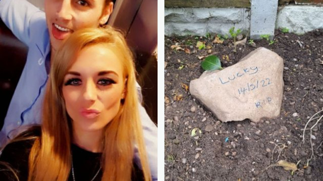 דניאלה וסאם, וקברו של לאקי (צילום: צילום מסך פייסבוק)