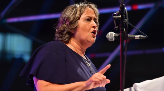 יפה בן דוד בהפגנת המורים בת"א (צילום: אבשלום ששוני)