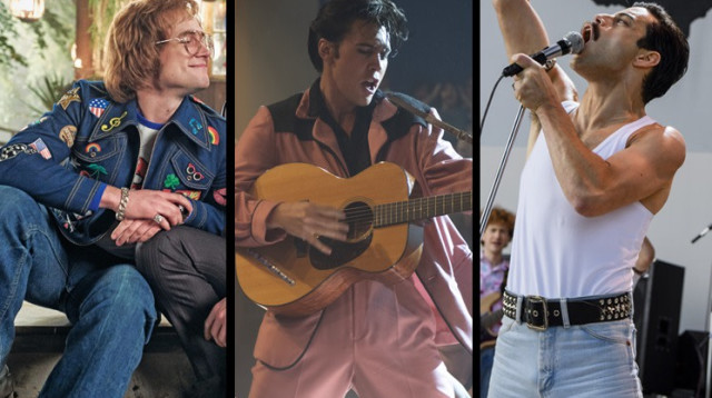 מתוך הסרטים: "רפסודיה בוהמית", "אלביס" ו"רוקט-מן" (צילום: באדיבות פורום פילם,באדיבות טוליפ אנטרטיינמנט)