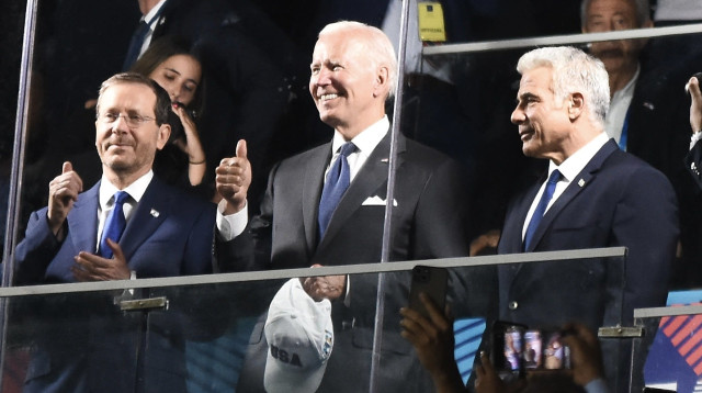 נשיא ארצות הברית ג'ו ביידן עם ראש ממשלת ישראל יאיר לפיד ונשיא המדינה יצחק בוז'י הרצוג (צילום: דב הליקמן)