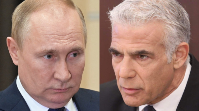 לפיד, פוטין (צילום: מרק ישראל סלם,Sputnik/Pavel Byrkin/Kremlin via REUTERS)