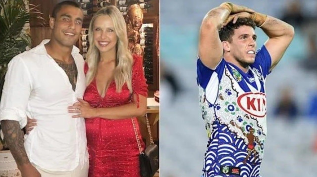 שחקן הראגבי מייקל ליצ'ה עם ארוסתו לשעבר וחברו לקבוצה לשעבר אדם אליוט (צילום: אתר רשמי, מתוך טוויטר)