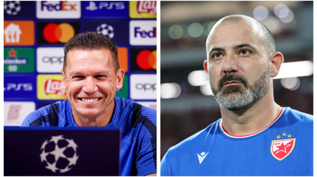 ברק בכר מאמן מכבי חיפה. דיאן סטנקוביץ' מאמן הכוכב האדום בלגרד לשעבר (צילום: מערכת וואלה!, מאור אלקסלסי,  GettyImages Srdjan St)