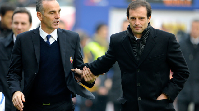 12 שנים ו-19 ניסיונות כושלים. סטפנו פיולי בימיו כמאמן בולוניה לצד מסימיליאנו אלגרי שאימן אז את מילאן (צילום: GettyImages, Claudio Villa)