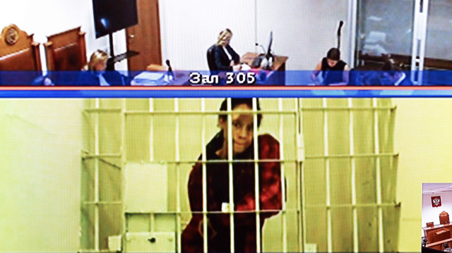 שחקנית הכדורסל האמריקאית, בריטני גריינר, במהלך ערעור על מאסרה ברוסיה (צילום: GettyImages, KIRILL KUDRYAVTSEV/AFP)